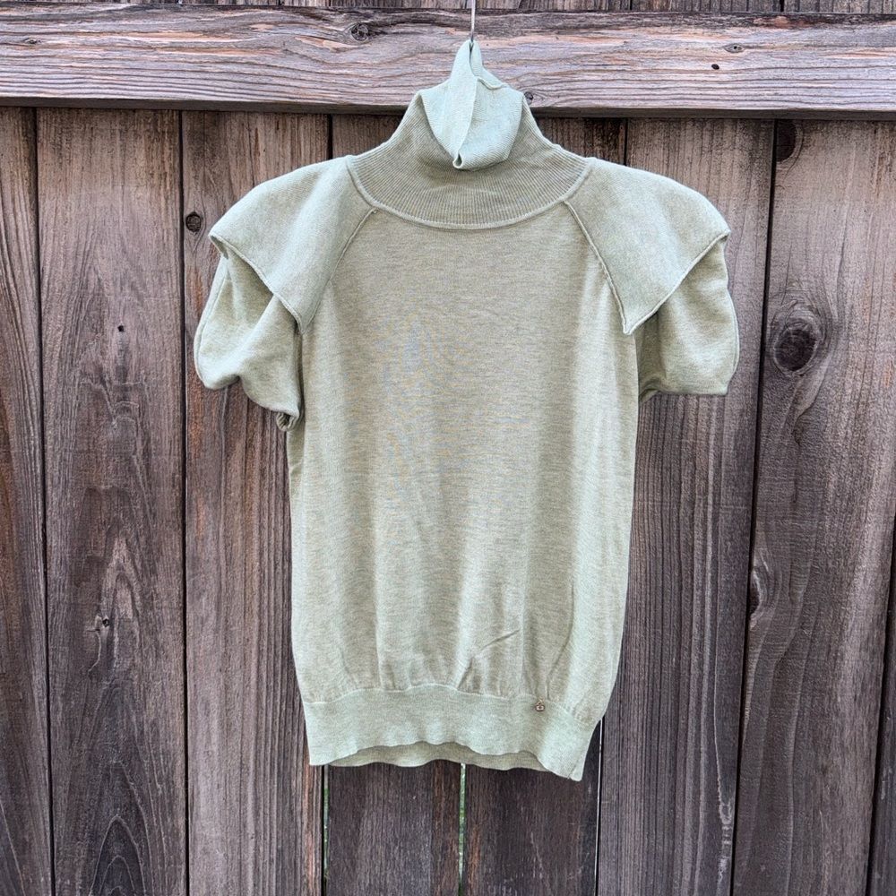 Elisabetta Franchi Puff-sleeve Turtleneck Sweater Top in Light Green Size 42